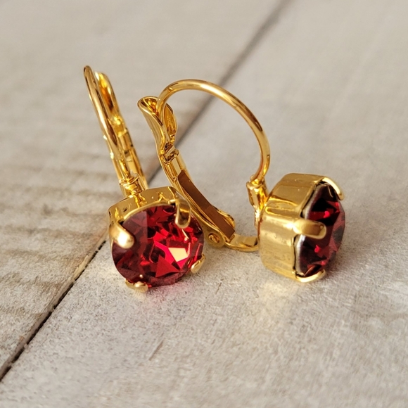 Austrian Crystal Earrings in Yellow Gold - Picture 2 of 5